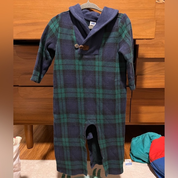 Janie and Jack Navy and Green Plaid Romper - Picture 1 of 4